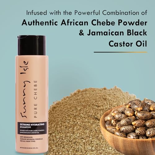 Sunny Isle Pure Chebe Extreme Hydrating Shampoo 12oz | Anti-Breakage, Damage Reversal Formula | Infused with Pure Chebe Powder & Jamaican Black Castor Oil | All Hair Types
