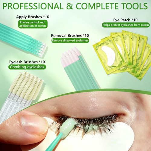 Eyelash Extension Remover Kit - Gentle, Fast Dissolution for Sensitive Eyes, 10g with Brushes & Eye Patches