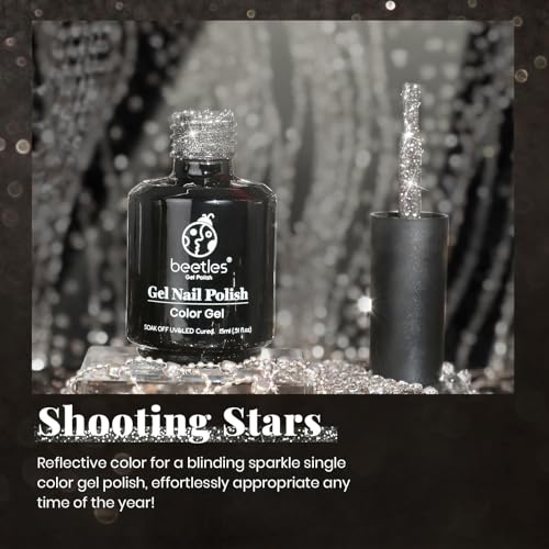 Beetles Black Glitter Gel Nail Polish 15ml - Reflective Diamond Shine