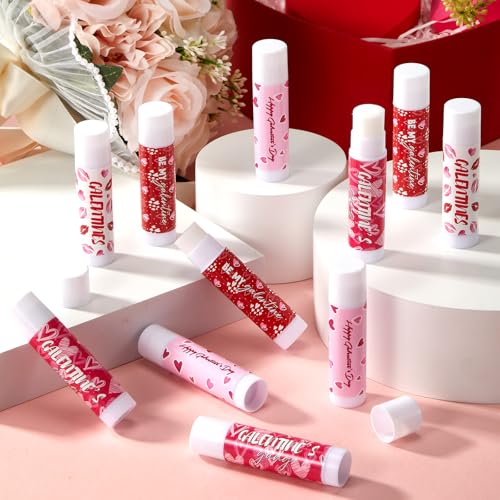 Loopeer 12 Pack Galentine's Day Lip Balms Gifts Bulk for Women Cute Pink Heart Lip Balm Travel Size Valentine's Day Party Favors Lips Moisturizer Care Small Gifts Ideas for Friends Office Ladies