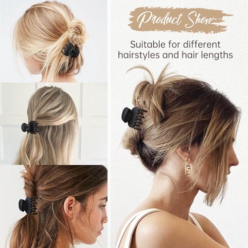 Small Claw Clips for Thin Hair, 4 Pack - Double Row Teeth, Matte Black