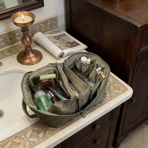 Travel Makeup Bag with 7 Compartments - Lay Flat Cosmetic Organizer