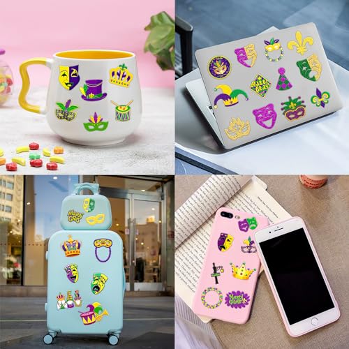 96 PCS Holiday Fat Tuesday Temporary Tattoos Birthday Theme Party Supplies Decorations Favors Decor Cute Mask Crown Tattoo Stickers for Class School Prizes Gift for Kids Boys Girls Carnival Holiday