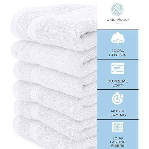 White Classic 12-Pack Cotton Face Towels, 100% Ring Spun Cotton, Ultra Soft Absorbent Spa Towels for Bathroom, Kitchen and Face Cleaning