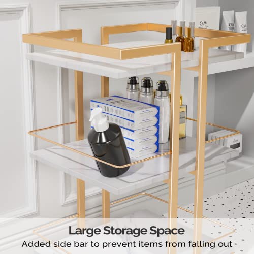 Gold Salon Rolling Cart with 3 Shelves & Lockable Wheels
