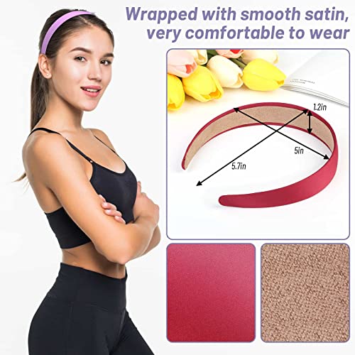 Anezus 16 Pcs Satin Headbands Bulk - 1 Inch Anti-Slip