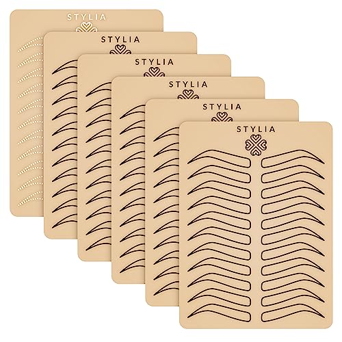 Stylia Microblading Practice Fake Skin Sheet for Eyebrow Tattoo, Fake Skin for Tattoo, Micro Blading Eye Brow Makeup, Tattoo Skin Practice Kit, Tattooing Supplies (5 Black Double Sided +1 Bonus White)