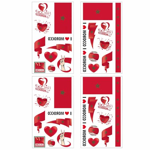 Morocco Flag Temporary Tattoos Set - 40 Waterproof Face Stickers