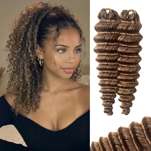 Honey Blonde Deep Wave Crochet Hair Extensions - 18 Inch, 120g