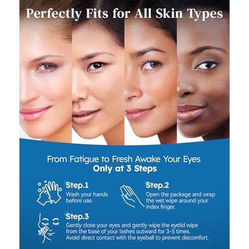 60-Count Eyelid Cleansing Wipes for Dry Eye & Blepharitis, tea tree oil Pre-Moistened Hypoallergenic EyeWipes for Sensitive Itchy Eyes, Individually Wrapped Eyelid Wipes Travel Essentials