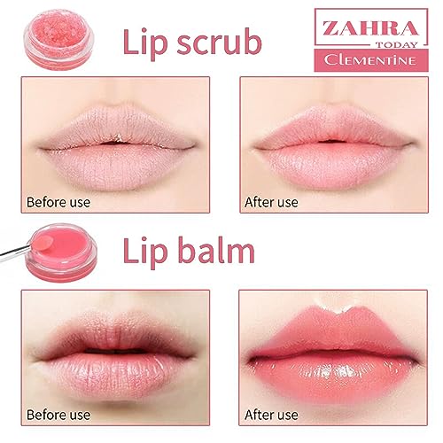 Clementine ZAHRA Today Lip Care Set - Gentle yet Effective Moisturizing Repairing Balm & Exfoliating Peeling Primer Scrub, Nourishing and Softening Lips
