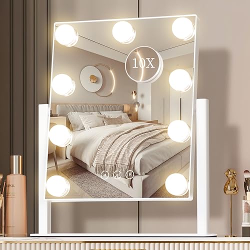 Makeup Mirror with Lights, 10X Magnifying, 3 Color Modes
