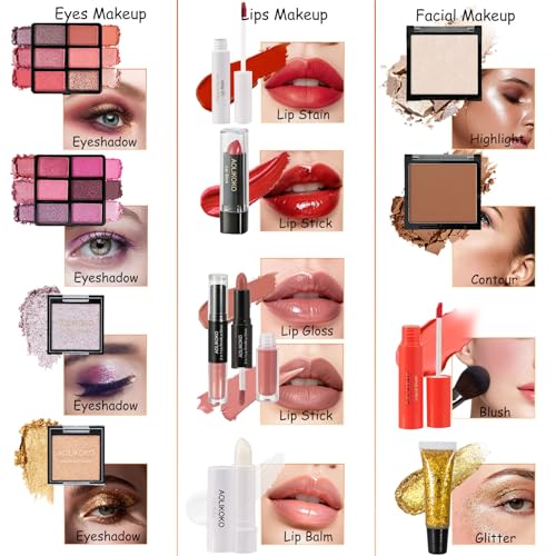 24-Piece Makeup Kit for Women & Girls, Complete Set with Eyeshadow, Blush, Lipstick