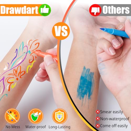 Drawdart 26 Pack Face Painting Markers - Non-Toxic, Water Resistant Colors