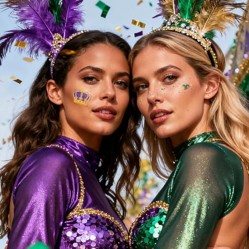 Mardi Gras Glitter Temporary Tattoos - 40 Piece Face & Body Stickers