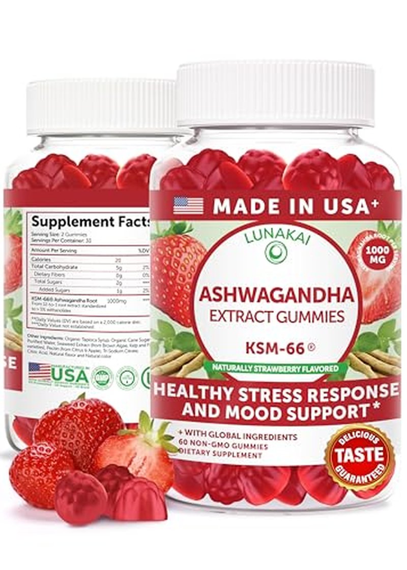 KSM-66 Ashwagandha Gummies 1000mg - Vegan Sleep & Stress Relief