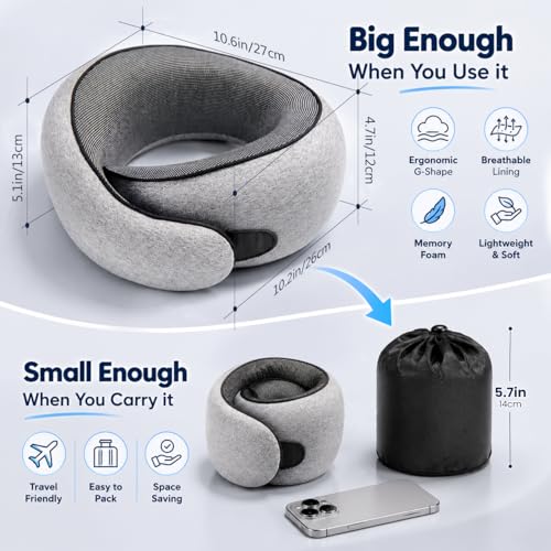 Purroch G-Shape Memory Foam Neck Pillow with Eye Mask & Ear Plugs