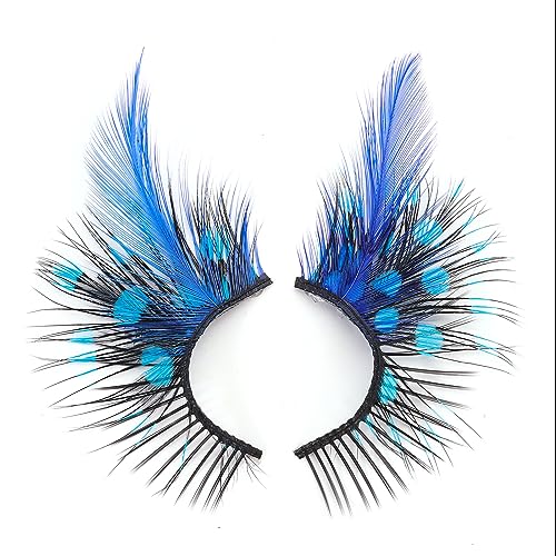 Blue Feather Eyelashes Dramatic Extra Long Cosplay Lashes