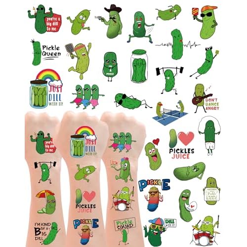 138 PCS Pickle Funny Temporary Tattoos Pickle Stickers - Pickle Gifts for Pickle Stuff Lovers, Suitable for Pickle Party Decorations and Pickle Birthday Decorations party favors, 15 Sheets