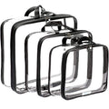 Clear Compression Packing Cubes 3 Set - Large See-Through Plastic Suitcase Bags for Travel - Luggage Compressable Organizers - Transparent PVC Collapsible Cosmetic Bag for Backpack Black