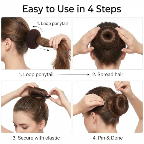 Hair Bun Maker Set with 3 Donut Shapers, Foam, Twist Clip & Pins