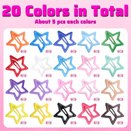 100 PCS Star Hair Clips - Colorful Y2K Barrettes for Girls & Women
