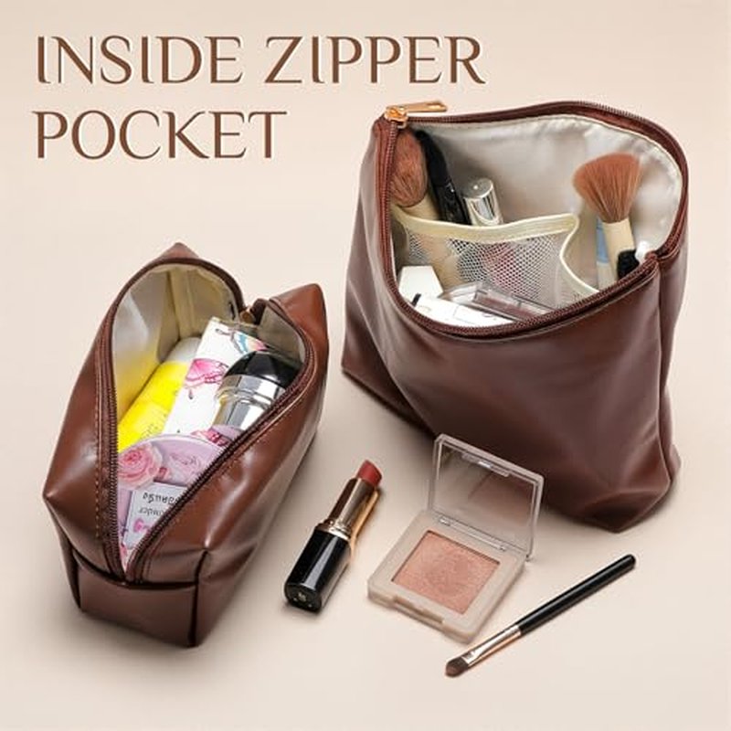 Kigeli 2Pc PU Leather Makeup Bag Set | Waterproof Travel Toiletry Organizer
