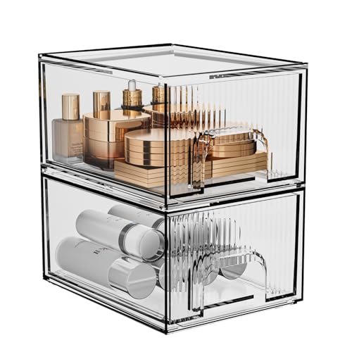 ZHIAI 2-Pack Clear Acrylic Makeup Organizer Drawer