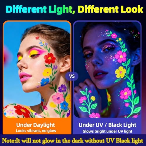 Glynisyz 8 pcs UV Neon Face & Body Paint Set with Brushes for Halloween & Parties