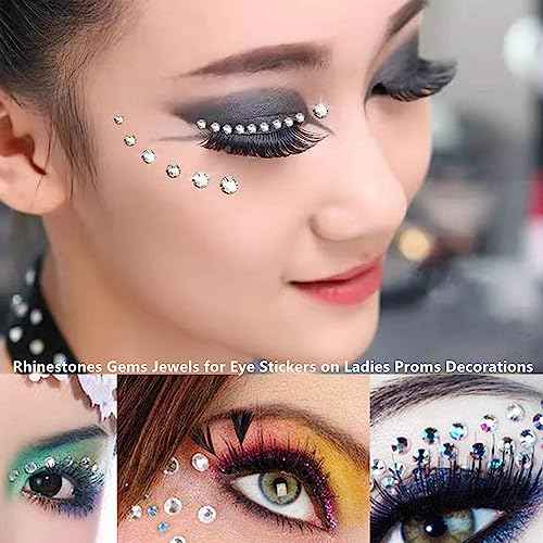 Go Ho 3 Sheets of Self Adhesive Face/Hair Gems Rhinestones,Eye Gems Diamonds Crystals Hair Jewels Stick on,Face Jewels for Singer Concerts,Festival Rave Accessories,White Rhinestone Stickers