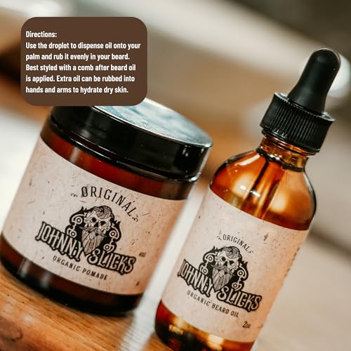 Johnny Slicks Organic Beard Oil | Moisturizes, Reduces Dry Skin & Itch | US Made, Veteran Owned (Chemical-free w/Tea Tree, Jojoba, Coconut & Argan), Original