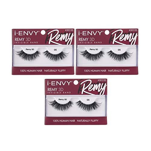 i?ENVY Remy False Eyelashes 3D Collection, Invisible Band, 100% Human Hair Lashes (3 Pack)