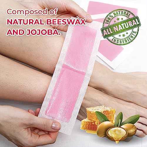 Wax Strips: 64 Waxing Strips - Hair Removal Wax - Brazilian Waxing - Waxing Kit for Women - Body Legs Arms Chest Bikini Back - Wax Kit At Home for Hair Removal - 4 Calming Oil Wipes - 2 sizes