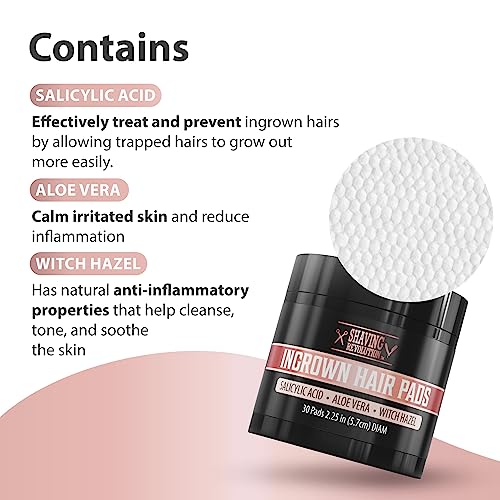 Viking Revolution Ingrown Hair Pads - Remover AHA Treatment for Bikini Area Exfoliator After Shave Women with Aloe Vera, Witch Hazel and Salicylic Acid (30 Pads)