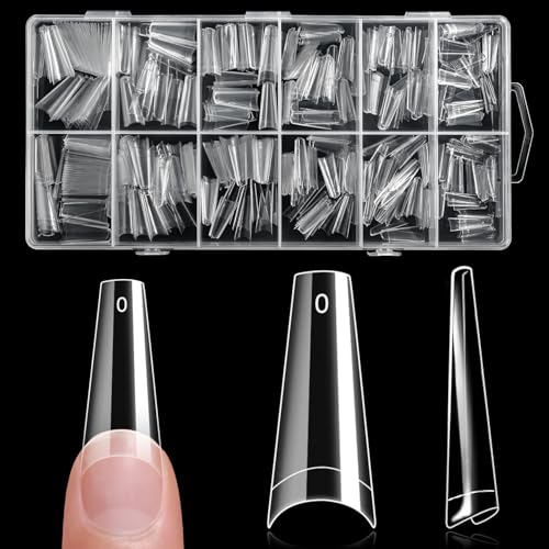 Clear Half Cover Coffin Nail Tips - 600 PCS Acrylic False Nails with Box