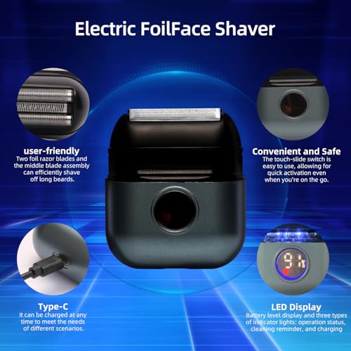 Foil Shaver for Men and Women - Electric Razor with 2 Precision Blades, USB Rechargeable IPX6 Waterproof Wet/Dry Shaver, Compact Personal Grooming Tool for Travel Home Office