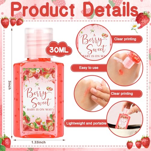 Demissle 30 Pcs Strawberry Baby Shower Favors A Berry Sweet Baby Is on The Way Mini Aloe Vera Gel Bulk Travel Size Party Prizes for Guests Gender Reveal Party Supplies