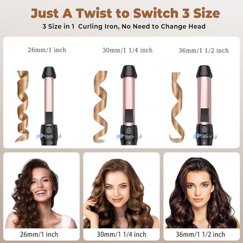 3-in-1 Curling Iron Wand with Adjustable Temperatures - Gold