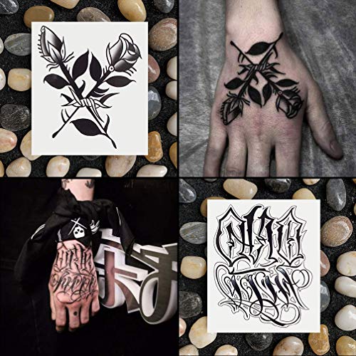 9 Sheet Black & Grey Rose Temporary Tattoos for Adults