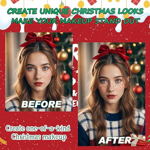 8 Pcs Christmas Temporary Freckles ? Shiny Freckles Face Tattoo, Waterproof & Sweatproof Christmas Party Supplies for Kids and Women, Christmas Theme Face Makeup, Party Christmas Face Decoration