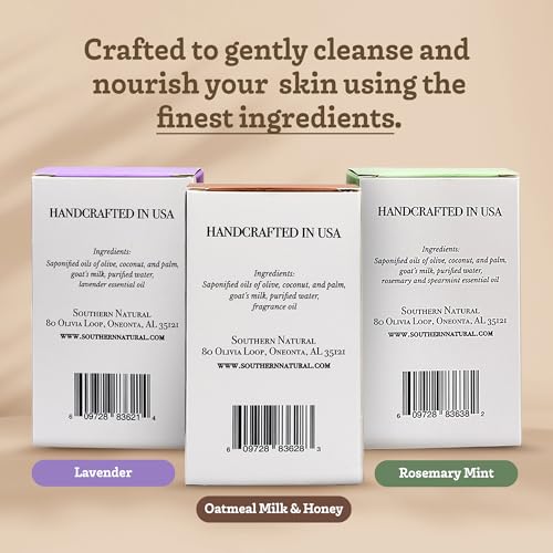 Southern Natural Goat Milk Soap Bar Variety 3 Pack with Lavender Vanilla Goat Milk Lotion ? Face and Body Care for Dry, Sensitive Skin, Suitable for Men, Women, and Kids