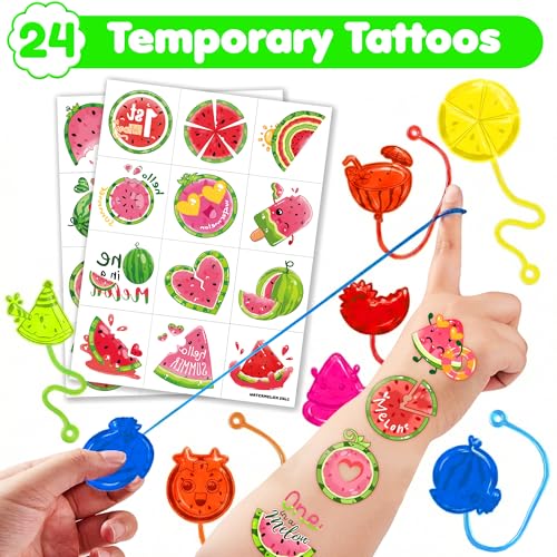 48pc Watermelon Party Favors Set - Sticky Hands & Tattoos
