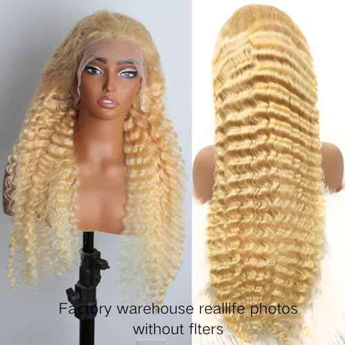 613 13x6 Lace Front Wig Human Hair 28 Inch Blonde Wig Human Hair 613 Deep Wave HD Lace Front Wigs 200% Density Pre Plucked With Baby Hair For Women