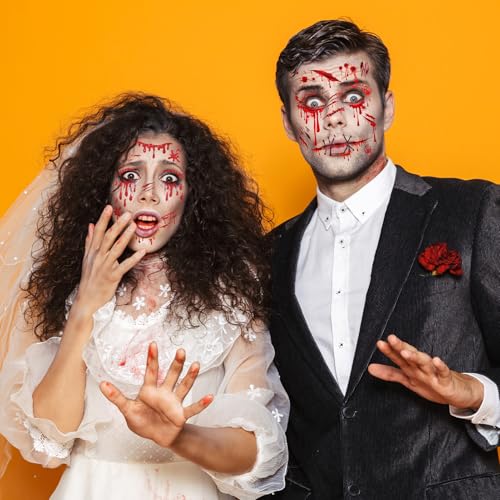 HOWAF Halloween Face Tattoos - 4 Sheets Bloody Scars for Vampire Costume