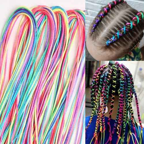 Generic 52Pcs Colorful Hair Wrap String For Braids Assorted Rainbow Fashionable Gradient Color Women Girls DIY Ponytail Braids Styling Accessories