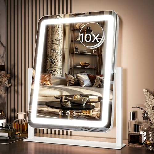 Hollywood Vanity Mirror with Lights, 17" L x 13" W LED Lighted Makeup Mirror, Dimmable & Three Color Lighting Modes, 10X Magnification Mirror, CRI>95% HD, 20W High Brightness (96 LED)