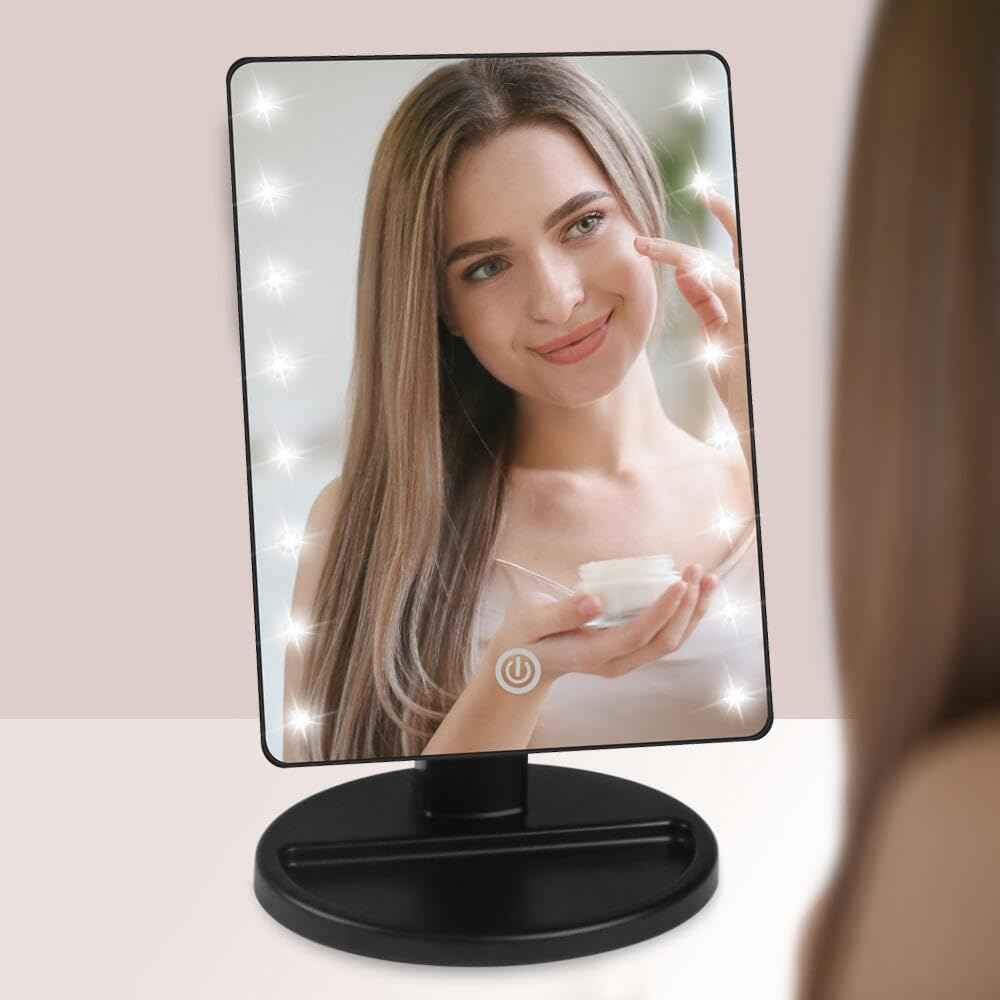 KAKULO Lighted Makeup Mirror with Lights 16 Led Vanity Makeup Mirror with Adjustable Brightness and 180 Degree Rotation Touch Screen Dual Power Supply Gifts for Teens Girls Women