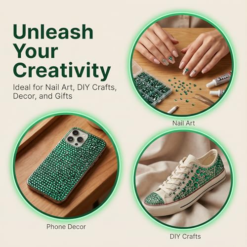 Emerald Green Rhinestone Bedazzling Kit - 37,000 Pieces, 2-6mm, 28-Grid Storage, Glue Included