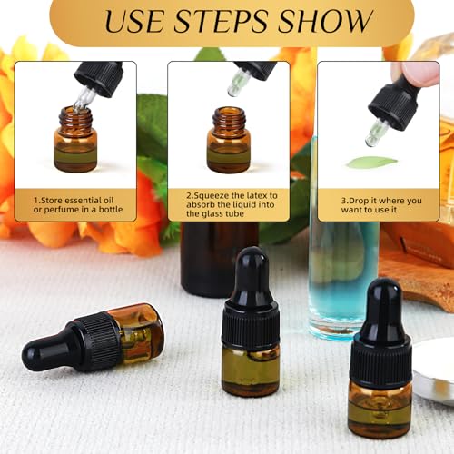 1ml Amber Glass Dropper Bottles - 36 Pack Essential Oil Containers