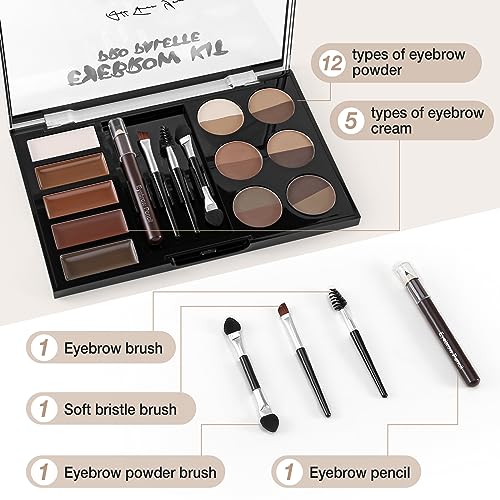 12-Color Eyebrow Powder Palette Kit with 5 Mascaras & Stencils